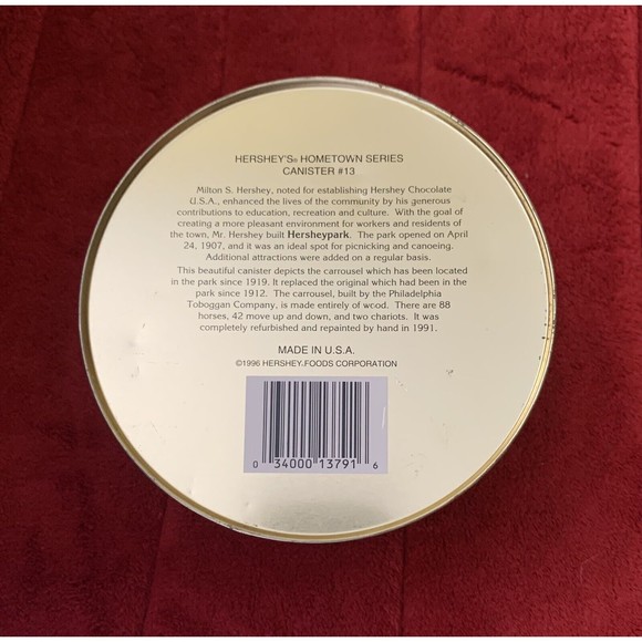 1996 Hershey's Hometown Series Canister #13 Hershey Park Horse Carousel Tin USA - Picture 3 of 3